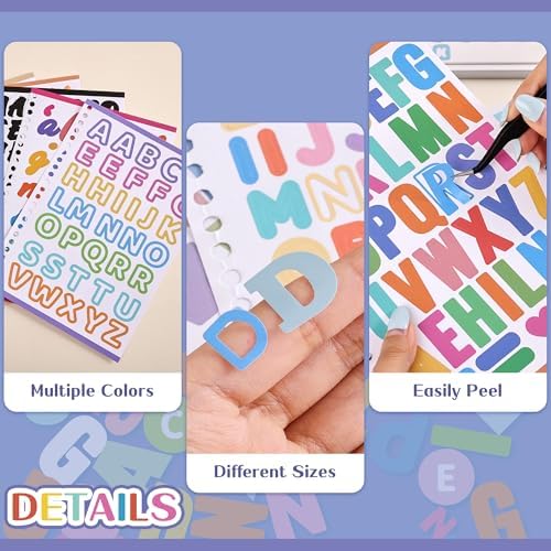 1700+ Pcs Alphabet Stickers, 30 Sheets Self-Adhesive Mixed-Size Mini Letter Colorful Alphabet Number Sticker for Labels DIY Crafts Art Making, Decals for Sign, Notebook, Classroom, Door, Card Decor - Image 3