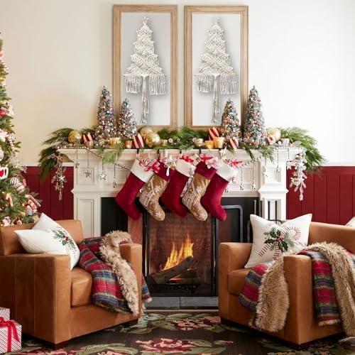 Christmas Tree Macrame Wall Hanging Decor 9.84 × 22.8inch Xmas Tree Shape Boho Tapestry with Rustic Bead and Star Tree Topper Hand-Woven Crafts for Holiday Winter Decoration (Beige) - Image 5