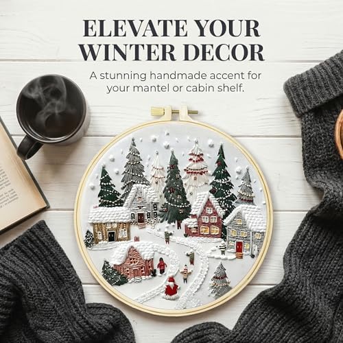 Huacan Embroidery Kit for Beginners Adults, Easy Needlepoint Kits for Adults with Stamped Embroidery Patterns. (Village) - Image 3