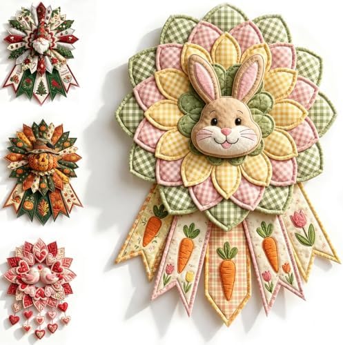 Beginner-Friendly 12- Month Themed 3D Quilted Door Hanger Sewing Kit Collection, DIY Fabric Patchwork Adults Craft Kit, Fall Art Wall Decor, Christmas Holiday Hanger，U1 by Unknown