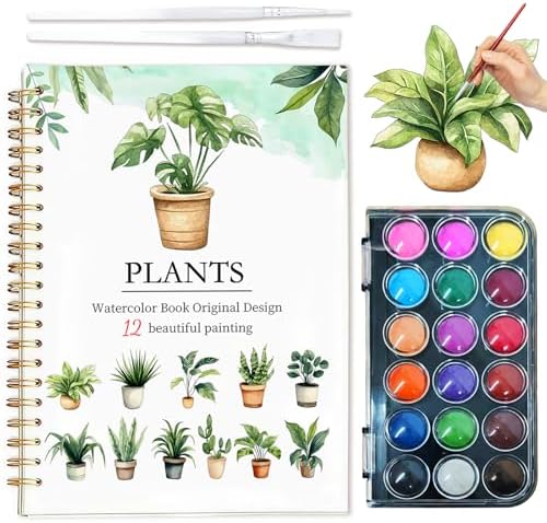 Easy Watercolor Workbook for Beginners - 12 Beautiful Step-by-Step Paintings Water Coloring Book, Includes 18 Colors Paints, Relaxing Art Projects and Creative Gift for Adults & Teen (Plants) by Yangmics+Direct