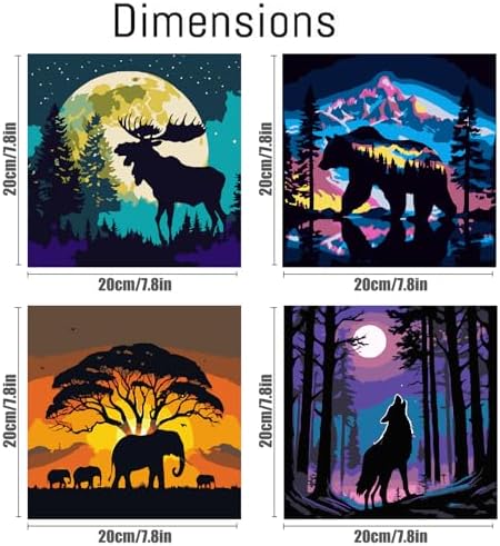 FQOVKYN 4 Packs Framed Paint by Number Kits for Adults, DIY Animals Adult's Paint by Numbers for Beginners, Easy Acrylic Watercolor Paint by Numbers Canvas Arts and Crafts for Wall Decor Gift (8x8in) - Image 2