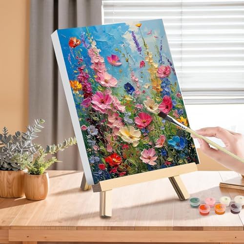 Flower Paint by Numbers for Adults with Framed Canvas - with Wooden Easel - Image 3