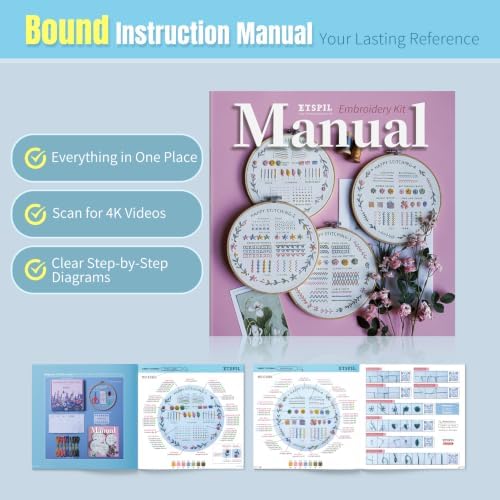 ETSPIL Beginner Embroidery Kit, 4K Video, 4 Floral Patterns, Gift Box - Image 5