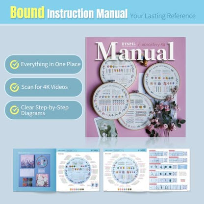 ETSPIL Beginner Embroidery Kit, 4K Video, 4 Floral Patterns, Gift Box - Image 5