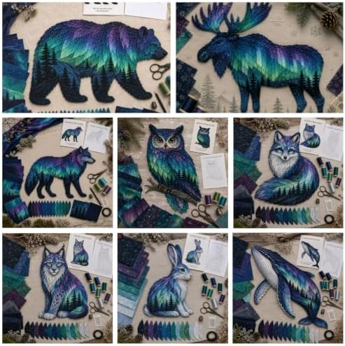 Northern Lights Wildlife DIY Patchwork Kit, Creative Fabric Craft Sewing Kit for Adults, Handmade Home Decor Project - Image 6