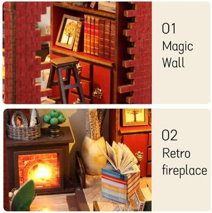 DIY Book Nook Kit, Miniature Dollhouse Booknook Kit with Light, Library - Image 5