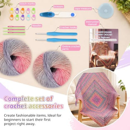 Coopay Gradient Crochet Kit for Beginners Adults, Granny Square Blanket Kit - Image 5