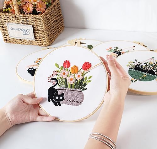 GLTAYLMY 3pcs Embroidery Kit for Beginners DIY Adult Beginner Embroidery Kits with Cat Pattern 1 Embroidery Hoops Needles Threads and Instructions - Image 5