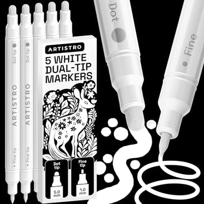 ARTISTRO White Dual-Tip Acrylic Paint Marker Pens - Set of 5 by ARTISTRO