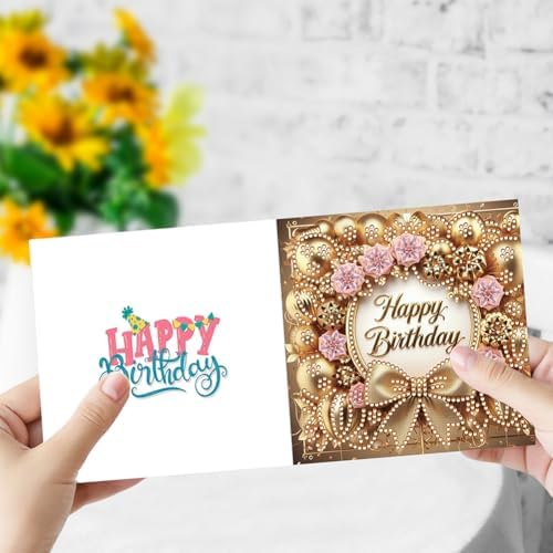 Ceitura 6Pcs DIY Diamond Art Painting Crafts Rhinestone Painting Greeting Card Making Kit Postcard for Holiday Christmas New Year Party Favors (Flower Birthday) - Image 5