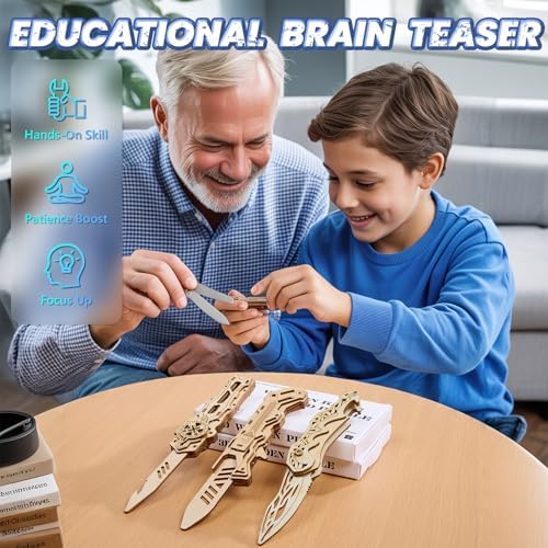 3D Wooden Puzzle for Adults: 3-in-1 DIY Wooden Puzzles Knife Kit - 134 Pcs Brain Teaser Mechanical Model Building Toy for Adult Hobby - Wooden Craft Art Unique Gift Idea for Teens Men - Image 5