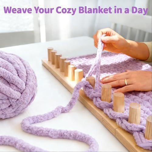 46" Beechwood Chunky Blanket Loom Kit, Adjustable Hand Knitting Loom for DIY Chunky Yarn Blankets, Large Wooden Loom Knitting Board, No Needles Required Blanket Maker, Beginner Friendly Craft Gift - Image 3
