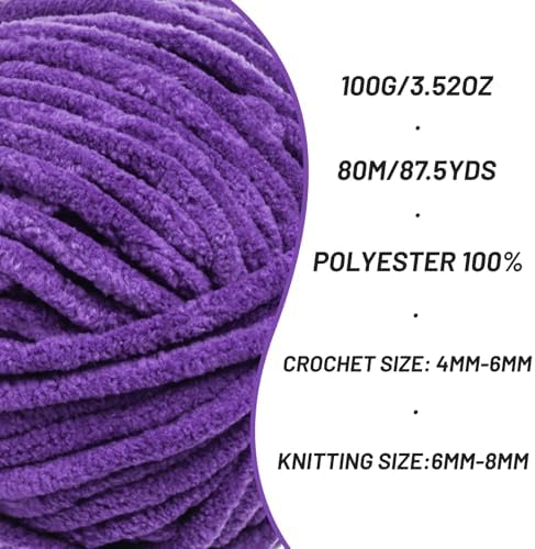 Chenille Blanket Yarn for Crocheting Size 5 Bulky Yarn, 2 Lilac - Image 2