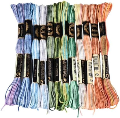 12 Skeins 105 Yards Cross Stitch Floss Variegated Friendship Bracelet String 6 Ply Polyester Colorful Gradient Embroidery Thread for Sewing Making Needlecraft Knitting Clothes Stitching DIY by CABODYALS