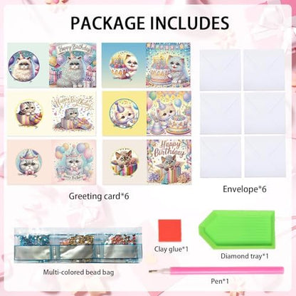 6-Pack Pets Birthday Diamond Painting Greeting Card Kits, Special Shaped Diamonds Painting, DIY Handcraft for Relatives and Friends with Wishes,Unique Design Crafting for Birthday Cards - Image 3