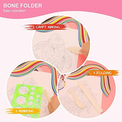 KITANIS 14Pcs Paper Quilling Tool and Supplies, Include 5Pcs Double Head Indentation Pens, 4Pcs Slotted Pens, 2Pcs Bone Folder Tools, Awl, Tweezer and Curling Coach for Card Making, Bookbinding - Image 5