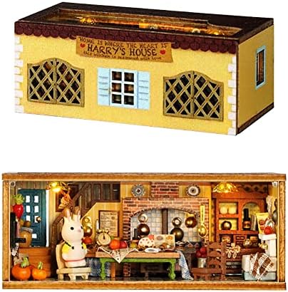 Mini 3D Wooden Doll House Craft Model with LED,DIY Miniature and Furniture Dollhouse Kit,Creative Room Idea for Valentine's Day Birthday Gift (Harry's Kitchen) by Montidey
