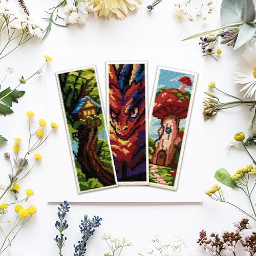 ACRNIGHEET 6 PCS Cross Stitch Bookmark Kit DIY Bookmarks Cross Stitch Kits Stamped Embroidery Bookmarks for Adults Beginners Fantasy Pattern Bookmarks with Instructions Hand Craft Gift, 7.87''x2.36'' - Image 5