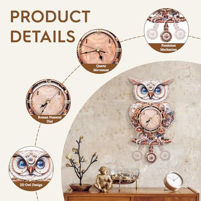 3D Wooden Puzzles for Adults-Owl Clock Puzzle-Adult Crafts - Image 3