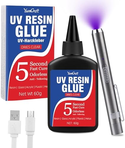 UV Resin Kit with Light, 60g UV Glue with Rechargeable Light, 5 Second Fast Cure UV Glue Adhesive, Clear Repair Kit for Welding Resin, Jewelry Bonding, Plastic, Glass, Acrylic, Craft Decoration by Unknown