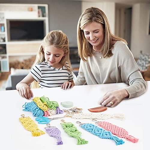 INFUNLY 6 Set Macrame Keychain Kit Mix Color DIY Mini Boho Keychains Kits Bag Charms Macrame Keychain Bracelet with Tassels for Car Key Purse Phone Instruction Included - Image 5