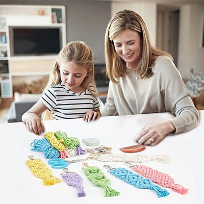 INFUNLY 6 Set Macrame Keychain Kit Mix Color DIY Mini Boho Keychains Kits Bag Charms Macrame Keychain Bracelet with Tassels for Car Key Purse Phone Instruction Included - Image 5