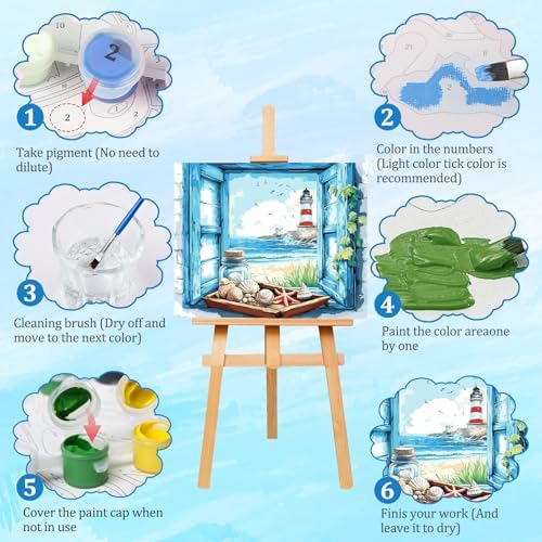 AIRDEA Lighthouse Paint by Numbers for Adults 16x20in Landscape Painting by Number Kits for Beginner Frameless Easy Acrylic Oil Painting on Canvas with Paints and Brushes - Image 4