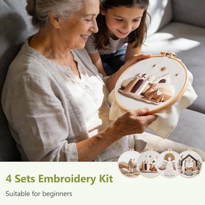 Santune Christian Embroidery kit,Nativity Scene Needlepoint Cross Stitch Kits for Beginners Adult,Needle Point Sets,4 Embroidery,2 Hoops,Christmas Ornaments - Image 7