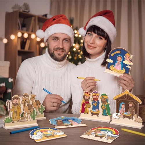 Yuntau 24 Pcs Wooden Nativity Crafts Kit, Color Your Own Table Decor - Image 5
