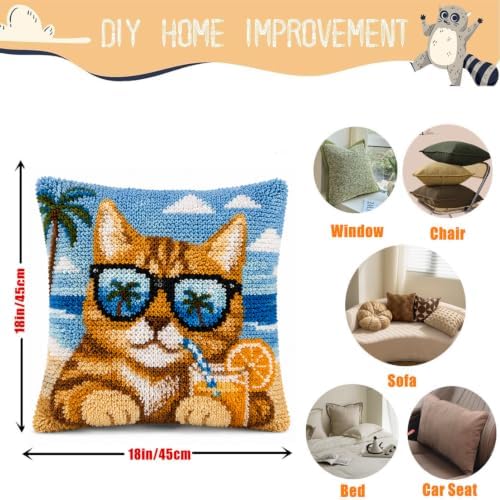 Sunglasses Cat Latch Hook Kits for Adults Beginners, Pre-Printed 17“ X 17" - Image 2
