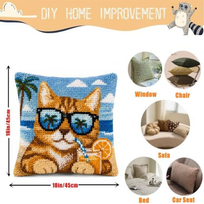 Sunglasses Cat Latch Hook Kits for Adults Beginners, Pre-Printed 17“ X 17" - Image 2