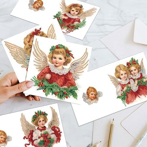 jinglinhh 6pcs Christmas Angel Girl Diamond Art Painting Greeting Cards with Envelopes, DIY Card Making Kits for Adults, Diamond Art Postcards Christmas Cards Craft Gifts - Image 5