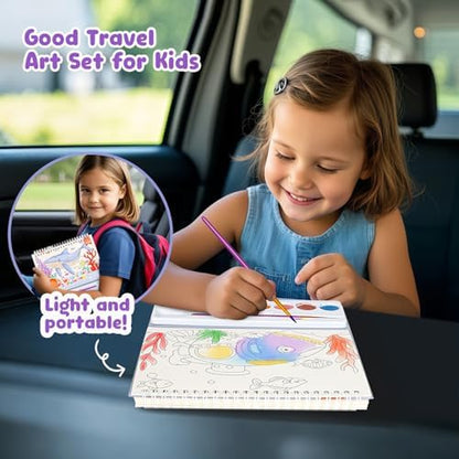 Watercolor Painting Coloring Books, Paint with Water Arts & Crafts Kit for Kids, Travel Activities Art Supplies Party Favors Exchange Birthday Gifts for Boys Girls, Spiral-Bound (Marine) - Image 3