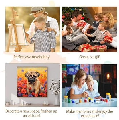 Artunion Framed Paint by Numbers Kit for Adults Beginners & Kids Ages 8-12,Pug Dog Paint by Number with Frame,Dog Animal Paint by Numbers Kit on Canvas 10 * 10 Inch Without Easel - Image 7
