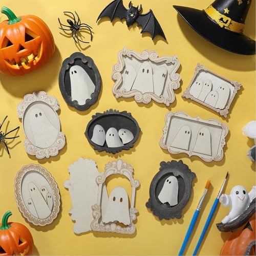 Simgoing 12 Set Adult Halloween Craft, Wood Ghost DIY Frame, Cute Style - Image 3