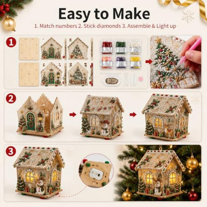3D Christmas Wooden House Pearl Diamond Painting Kits for Adults, Beginners - Image 3