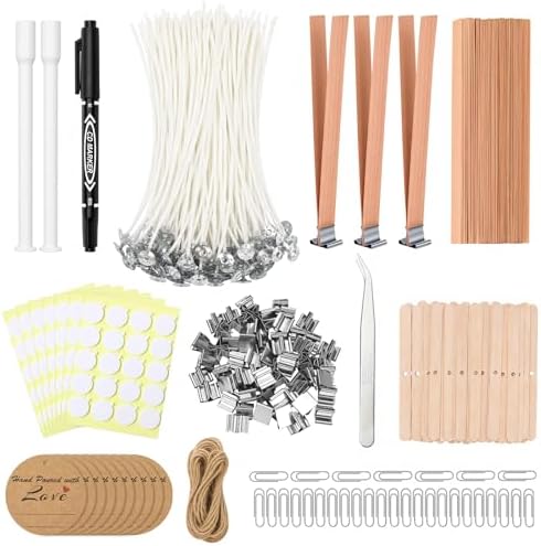 375Pcs Candle Making Kit, 6" Cotton & 5" Wood Wicks by Aubeco
