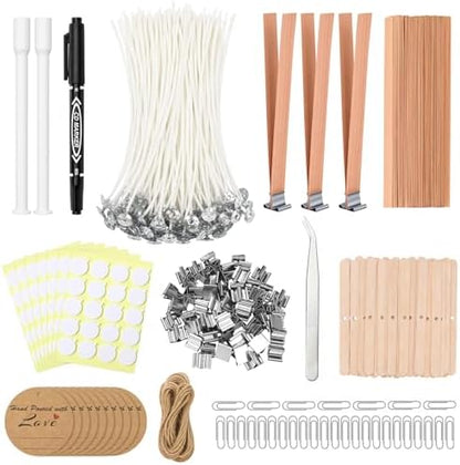 375Pcs Candle Making Kit, 6" Cotton & 5" Wood Wicks by Aubeco