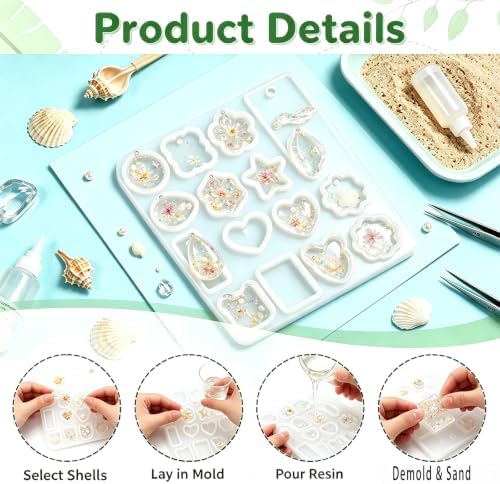 TZIFQO Keychain Resin Molds Silicone with Hole,16 Cavities UV Resin Jewelry Pendant Mold for DIY Epoxy Resin Molds for Keychain Pendant Jewelry Making - Image 3