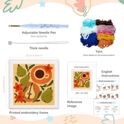 SDOYUNO Punch Needle Kit with Frame for Adults Beginners Kits 9.84 x 9.84 Inch Embroidery Starter Kits Punch Needle Kit with Fruit Pattern, Threader, Yarns, Rug Punch, DIY Craft Kits (Apricot) - Image 2