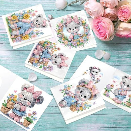 jinglinhh 12pcs Diamond Art Painting Flower Bear Greeting Cards with Envelopes, DIY Card Making Kits for Adults, Diamond Art Christmas Cards for Birthday Holiday Postcards Craft Gifts - Image 5