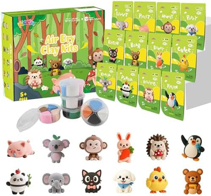 Nicella Air Dry Clay Kit, 12 Animals Modeling Clay for Kids, Model Magic Clay with Sculpting Tools and Tutorials, Safe & Non-Toxic, DIY Arts & Crafts School Projects, Home Party Favors for Boys Girls by Nicella