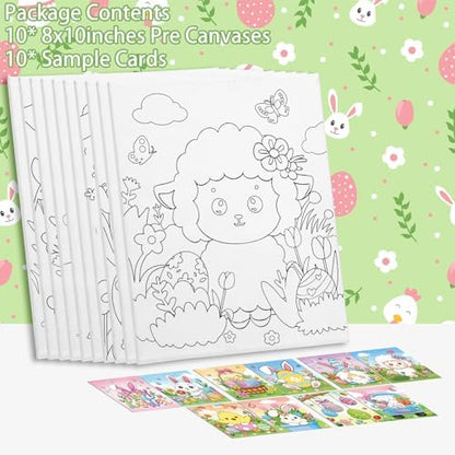 Nuberlic 10Pcs Easter Pre Drawn Canvas to Paint for Kids Girls Boys Painter Teen Adults Happy Easter Bunny Chick Egg Hunt Spring Holiday Painting Kits Pre Stretched Canvas Outline Boards 8x10 inch - Image 3