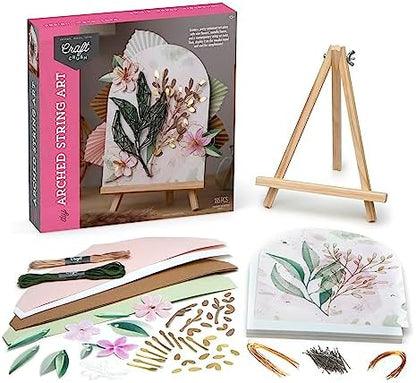 Craft Crush DIY String Art Craft Kit - Floral Interior Design DIY Activity for Teens & Adults - Complete String Art Kit with Embroidery Thread, Foam Canvas, Metal Pins, Wooden Easel - Ages 13+ - Image 2
