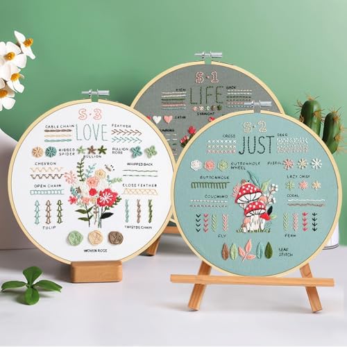 3 Sets Embroidery Kit for Beginners to Learn 36 Basic Embroidery Stitches Practice Kit,Hand Embroidery Cross Stitch Kits for Beginners with Embroidery Patterns, Hoop,Threads,Tools - Image 2