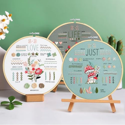 3 Sets Embroidery Kit for Beginners to Learn 36 Basic Embroidery Stitches Practice Kit,Hand Embroidery Cross Stitch Kits for Beginners with Embroidery Patterns, Hoop,Threads,Tools - Image 2