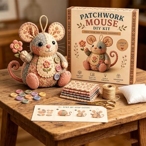 Patchwork Mouse DIY Kit Sewing Craft Set with Pre-Cut Floral Fabric, Stuffing & Buttons for Adults Beginners Creative Hobby Gift for Craft Lovers (A/01) - Image 5