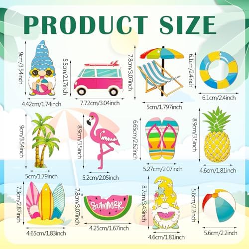 JellyArch 36 Pcs Summer Wood Cutouts Crafts for Kids, Hawaiian Blank Unfinished Wooden Shapes Slices, Tropical Beach DIY Crafts Paint Ornaments Hanging Embellishment for School Home Party Decors - Image 3