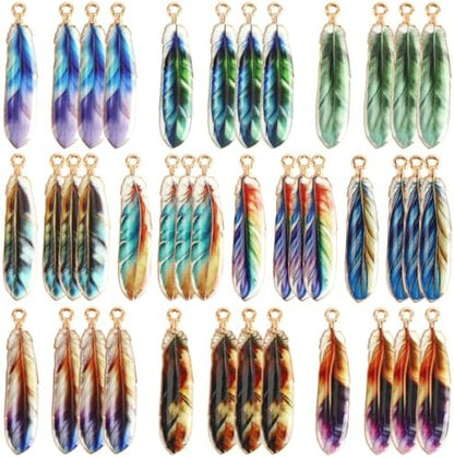MARFOREVER 40Pcs/20 Pairs Feather Charms for Jewelry Making 10 Style 1.5 in by MARFOREVER